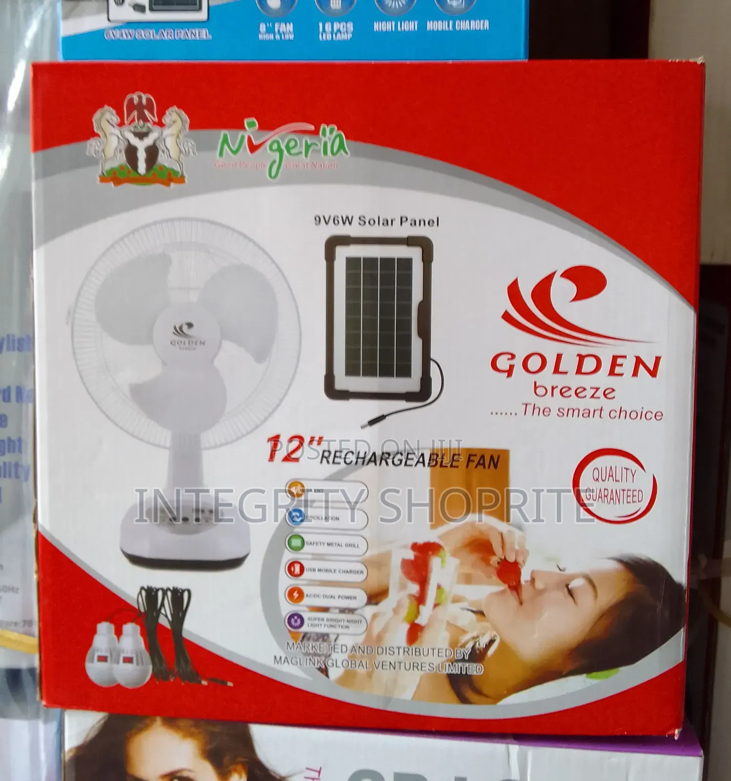 Golden Breeze 12inchies Rechargeable Table Fan Solar Panel