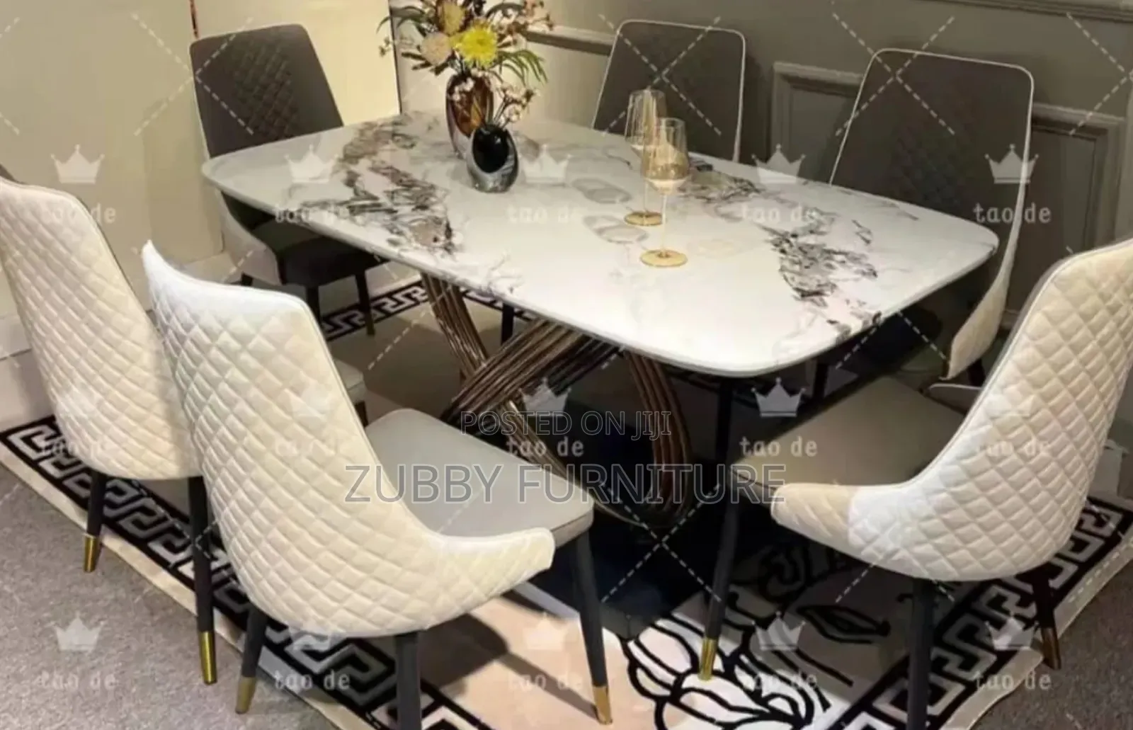 Quality and Imported Marble Top Dining Table by 6 Chairs