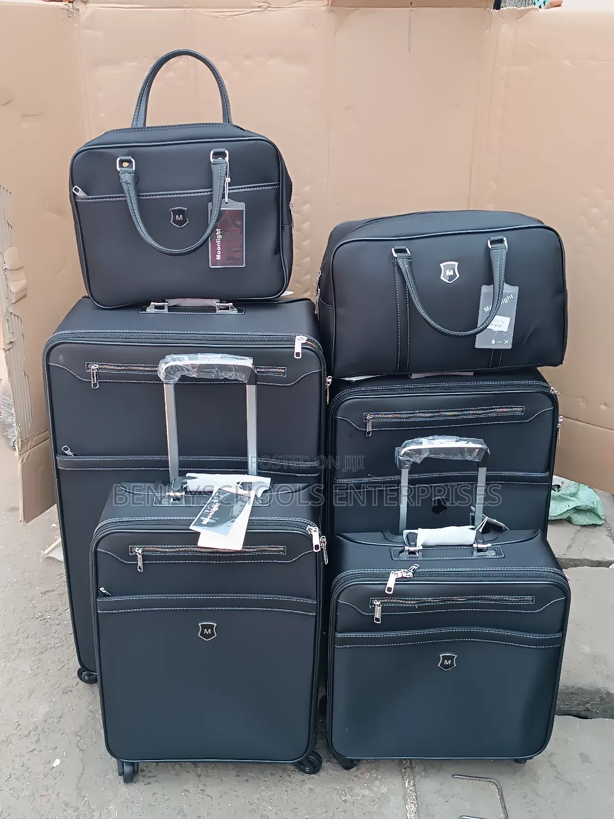 Black Set of 6 Moonlight Luxury Travelling Luggage Boxes