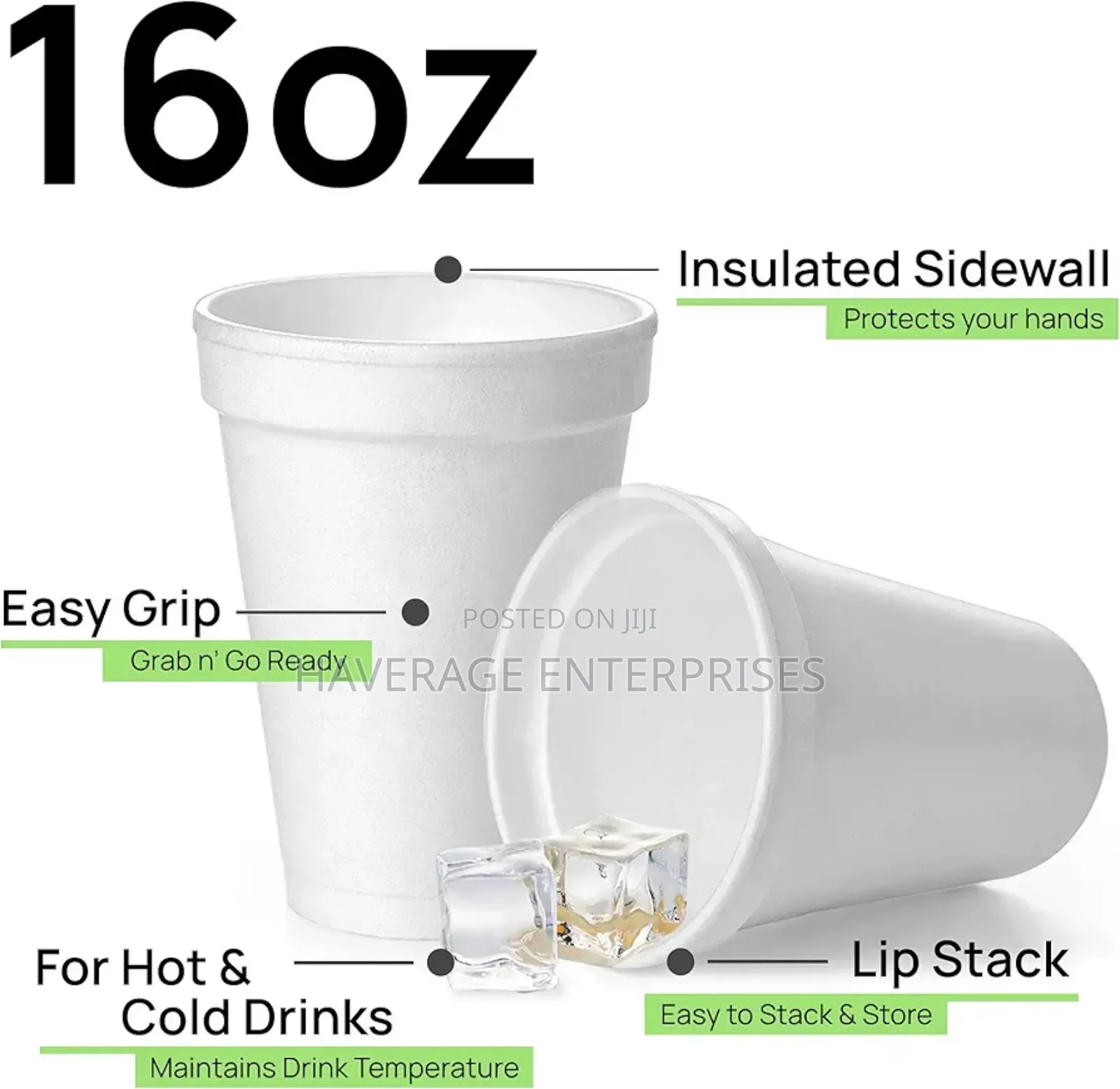 White 16oz Foam Cup Insulates Hot Cold Beverage 500pces