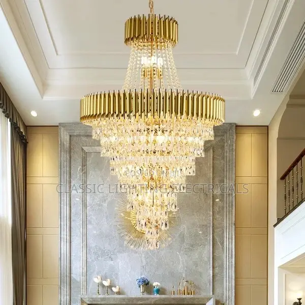New Luxury Crystal Chandelier Gold Duplex Floor Light