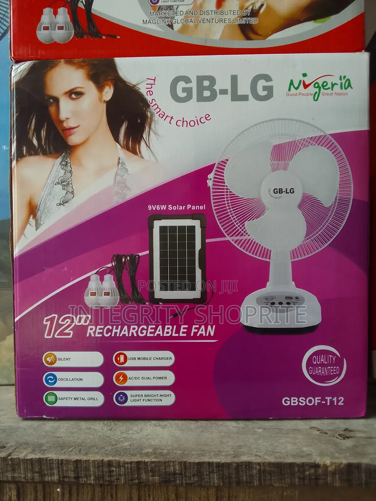GB-LG 12inches Rechargeable Table Fan Solar Panel
