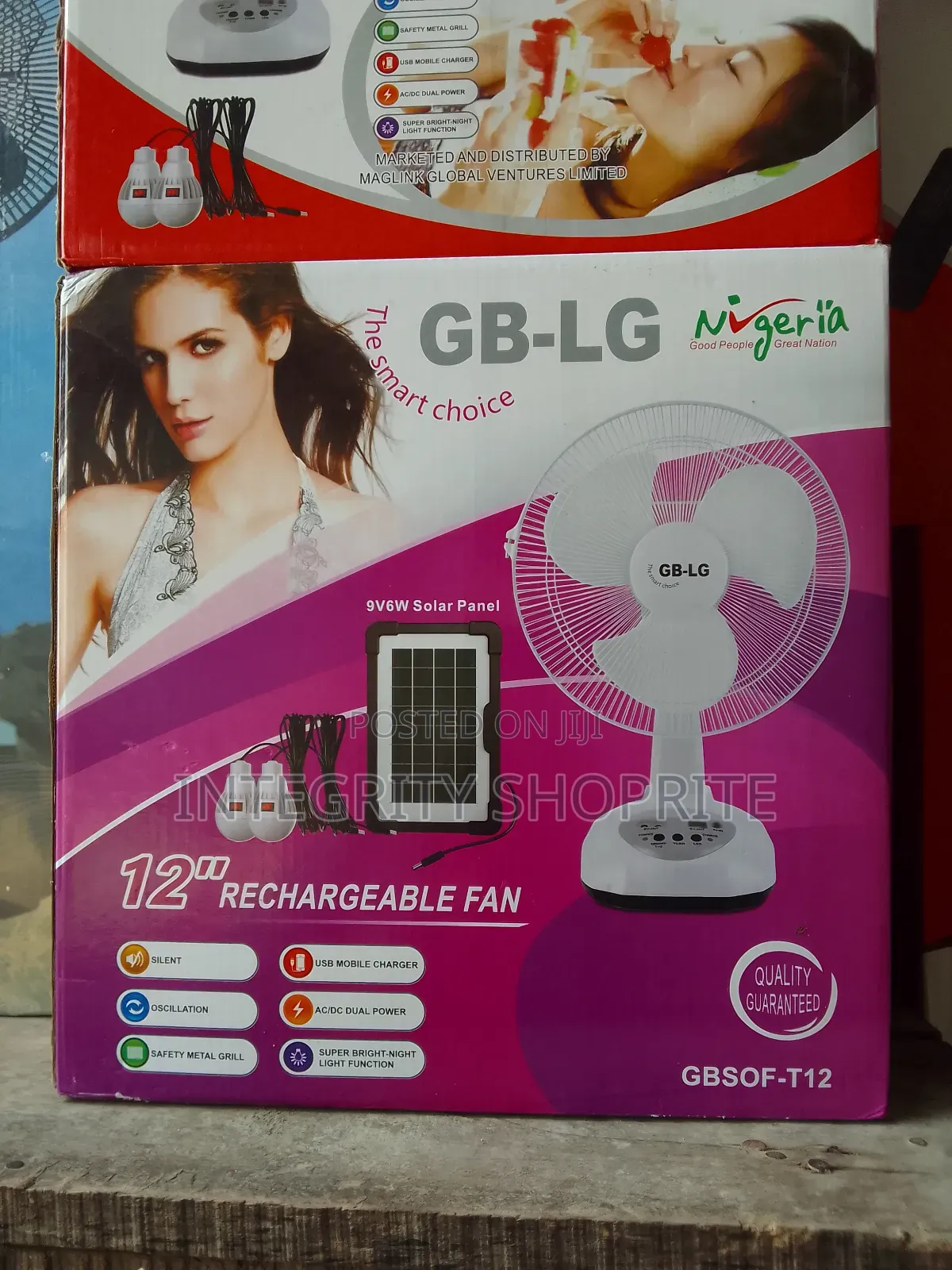 GB-LG 12inches Rechargeable Table Fan Solar Panel
