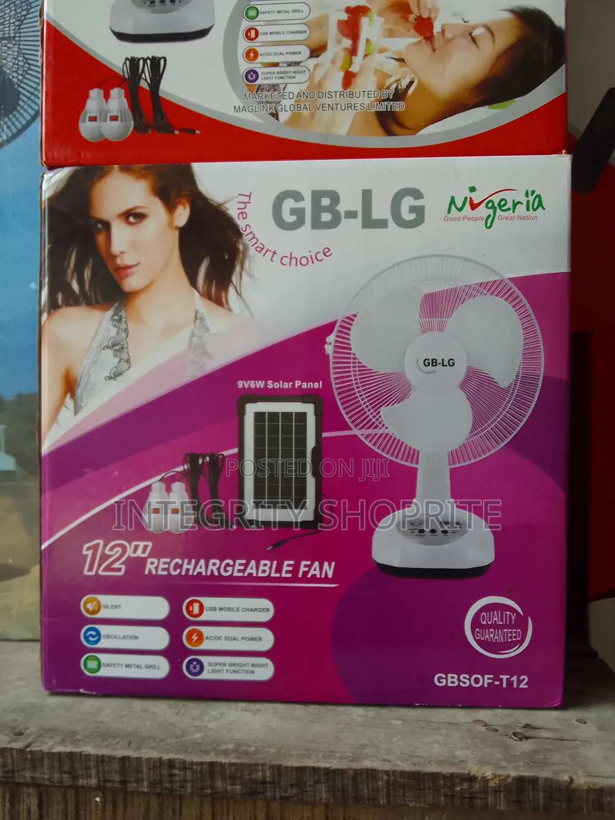 GB-LG 12inches Rechargeable Table Fan Solar Panel