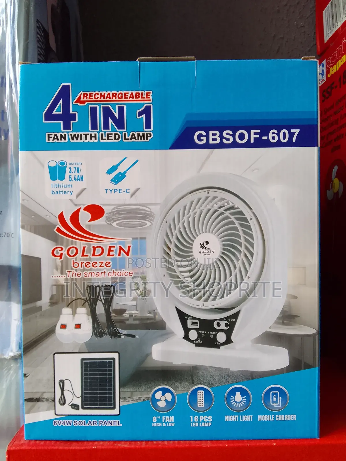 Golden Breeze Rechargeable Table Fan Led Lamp Solar Panel
