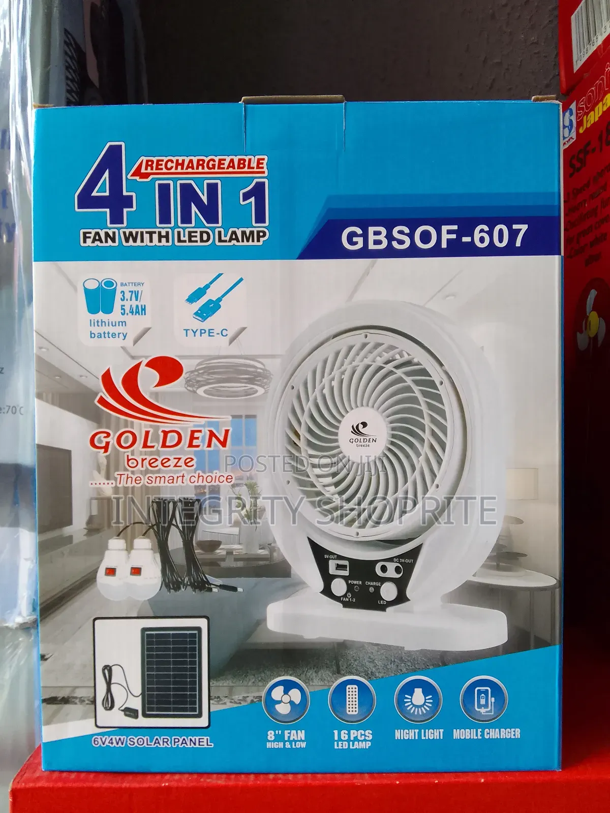 Golden Breeze Rechargeable Table Fan Led Lamp Solar Panel