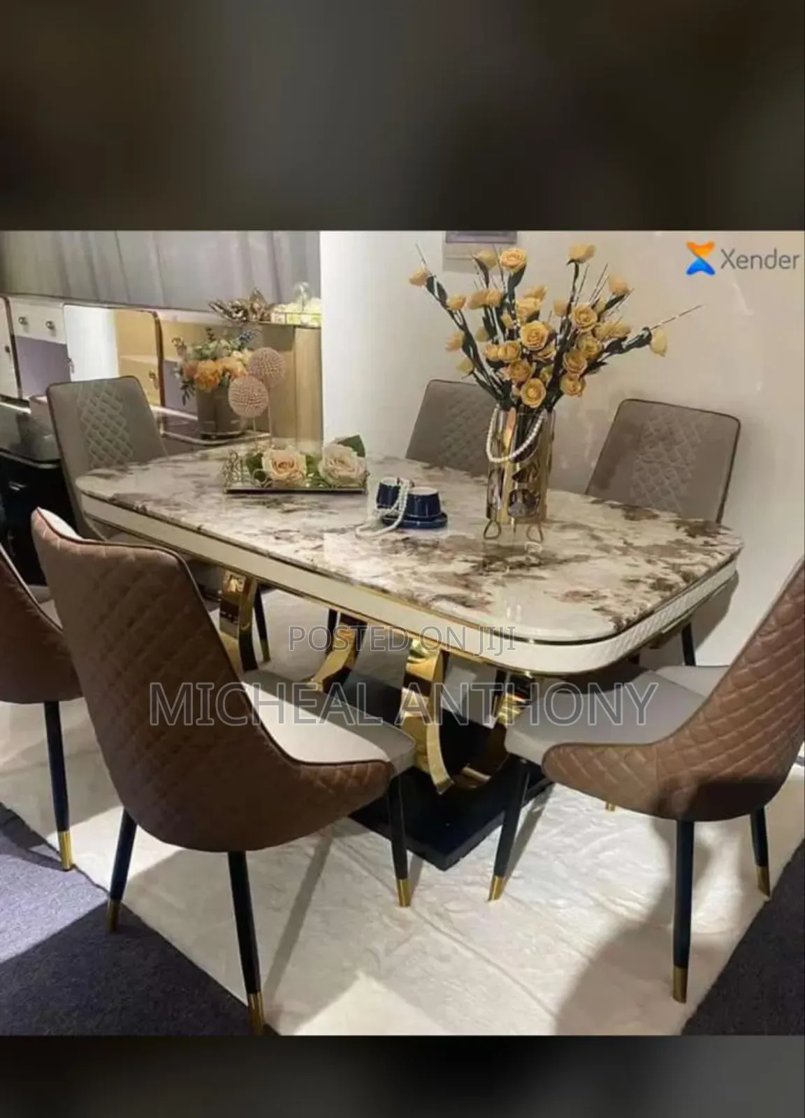 Dining Table By Six Marble Top With High Quality Design
