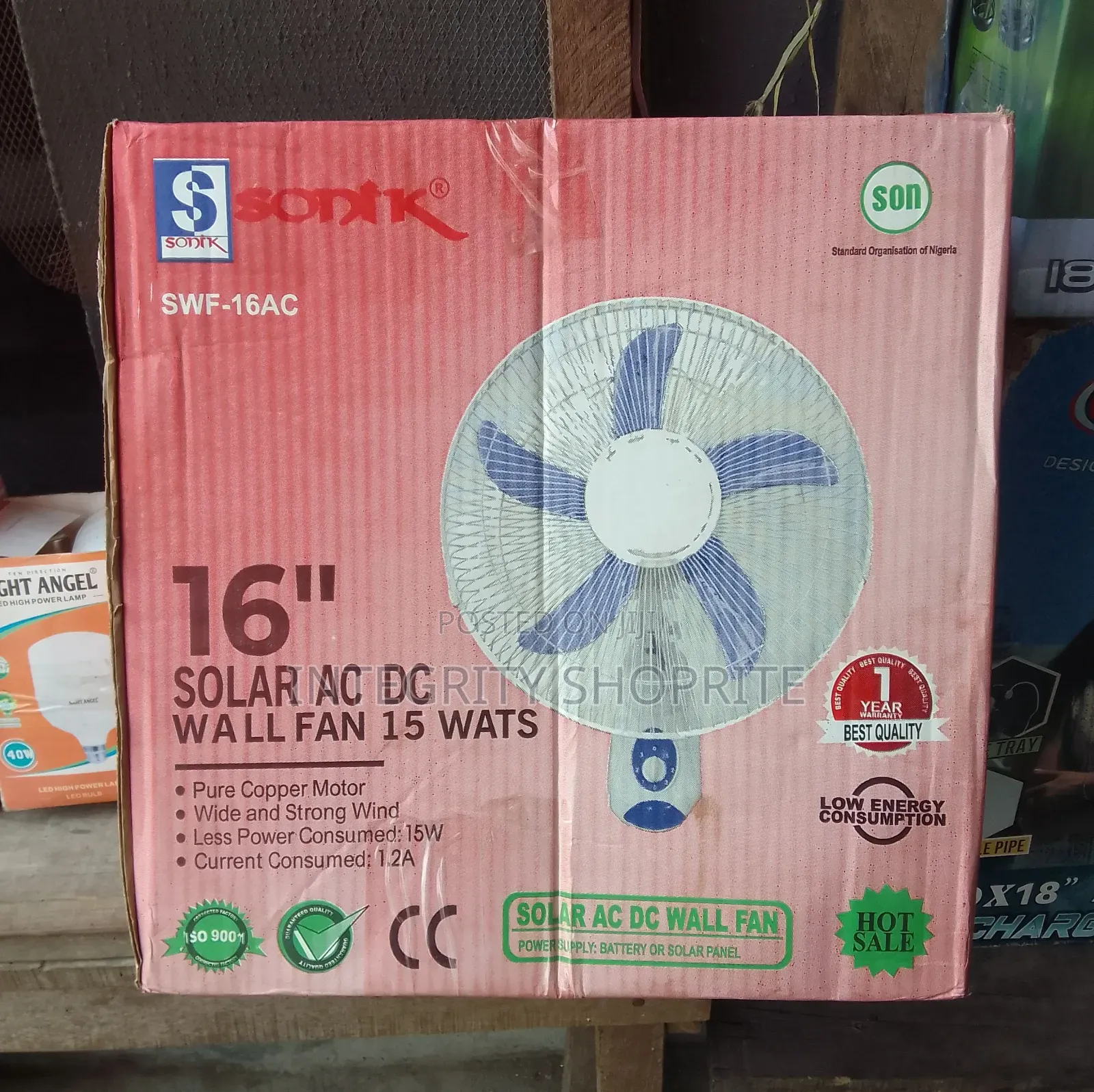 Sonik 16inches Solar AC/DC Wall Fan 15wats