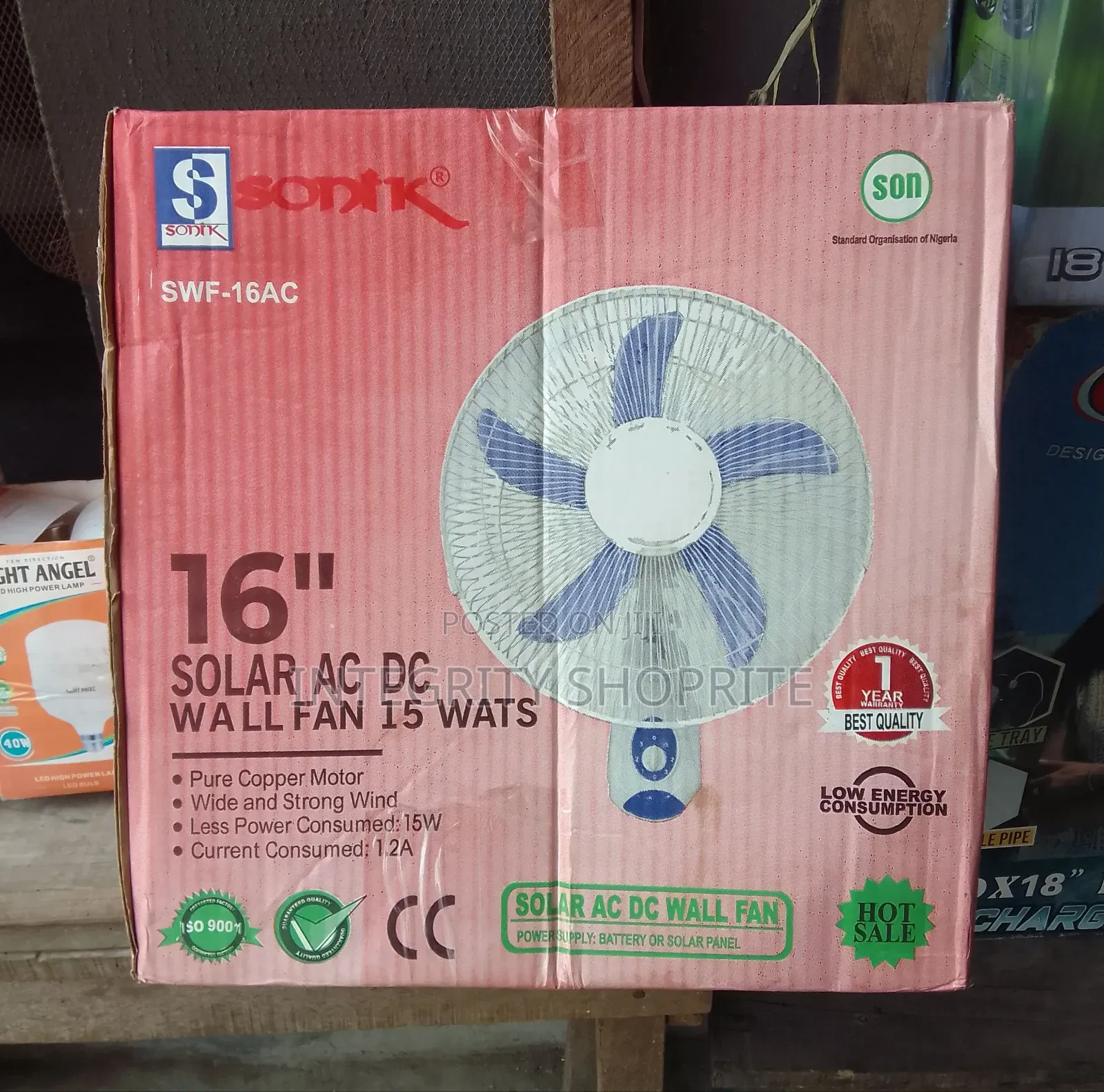 Sonik 16inches Solar AC/DC Wall Fan 15wats