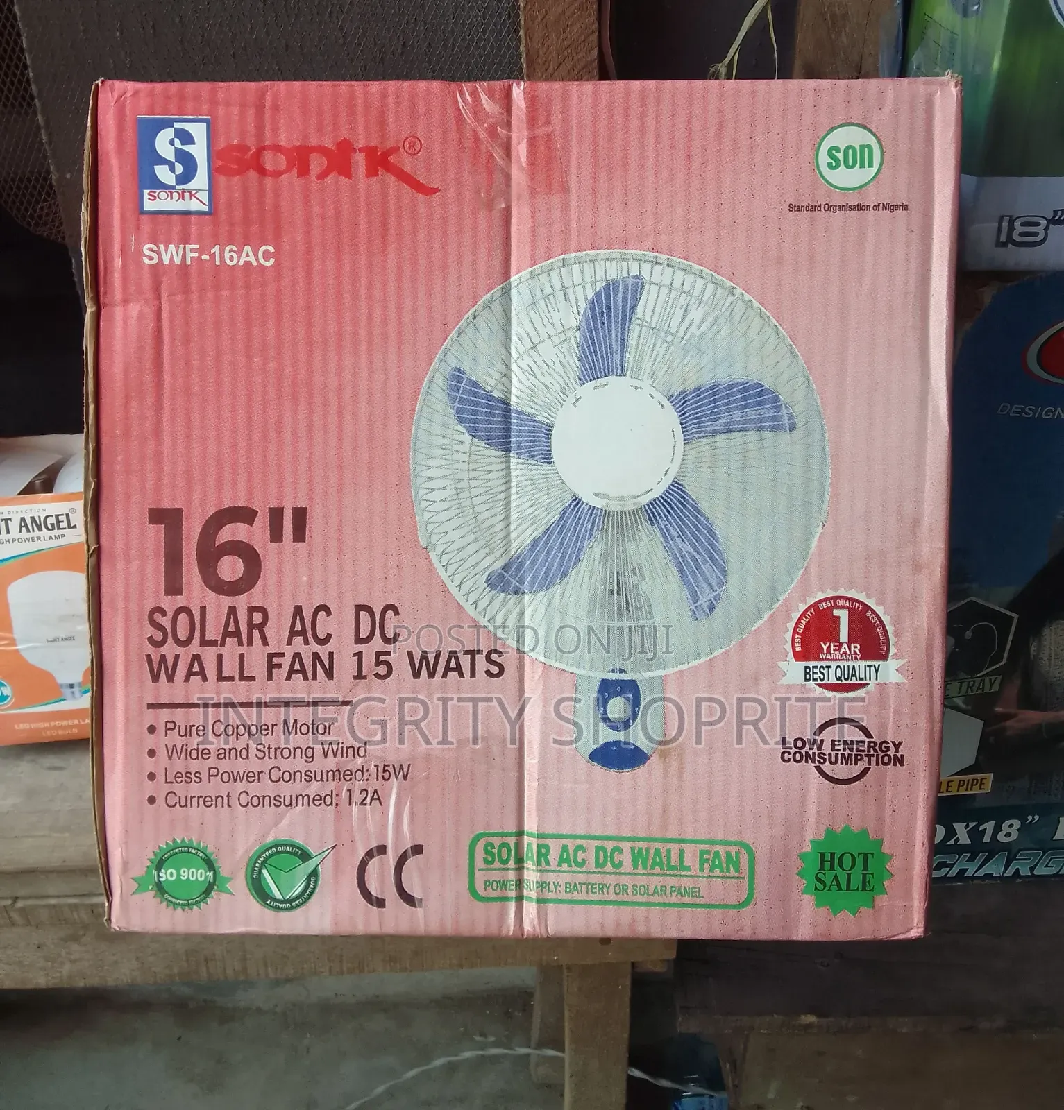 Sonik 16inches Solar AC/DC Wall Fan 15wats