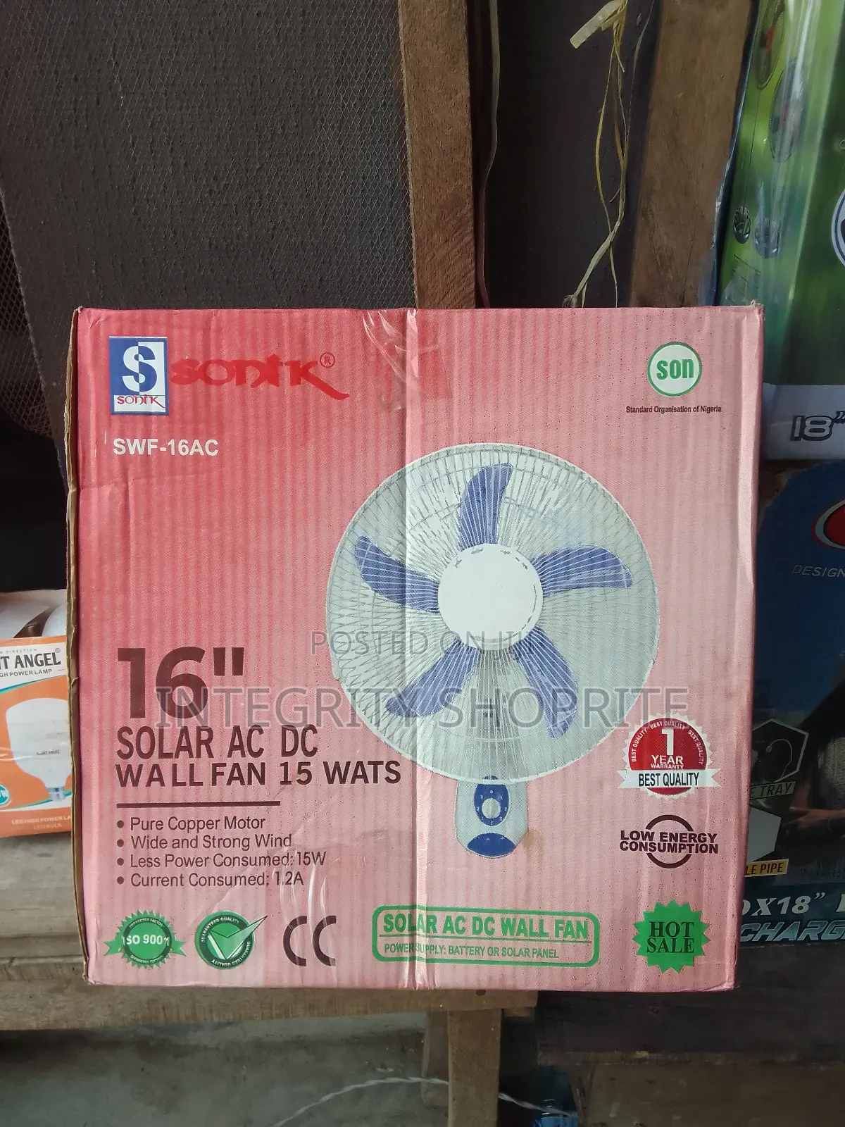 Sonik 16inches Solar AC/DC Wall Fan 15wats