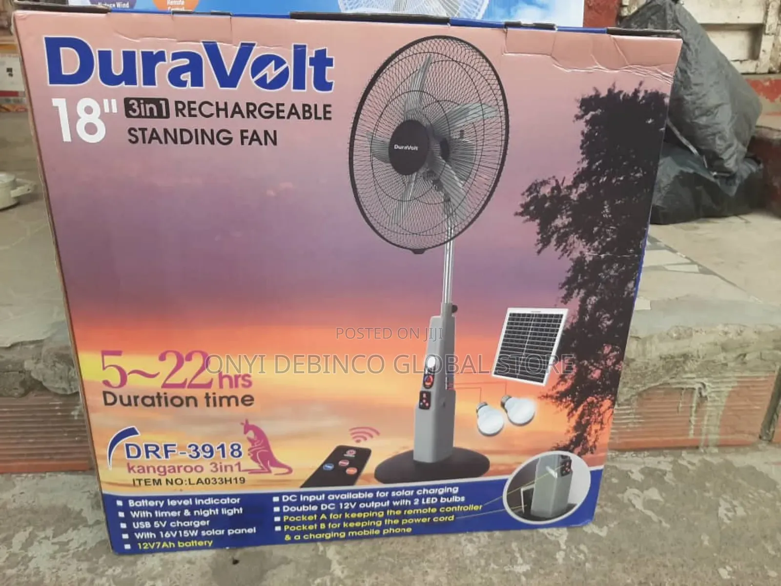 3 in 1 Duravolt 18inch Rechargeable Stand Solar Fan + Panel