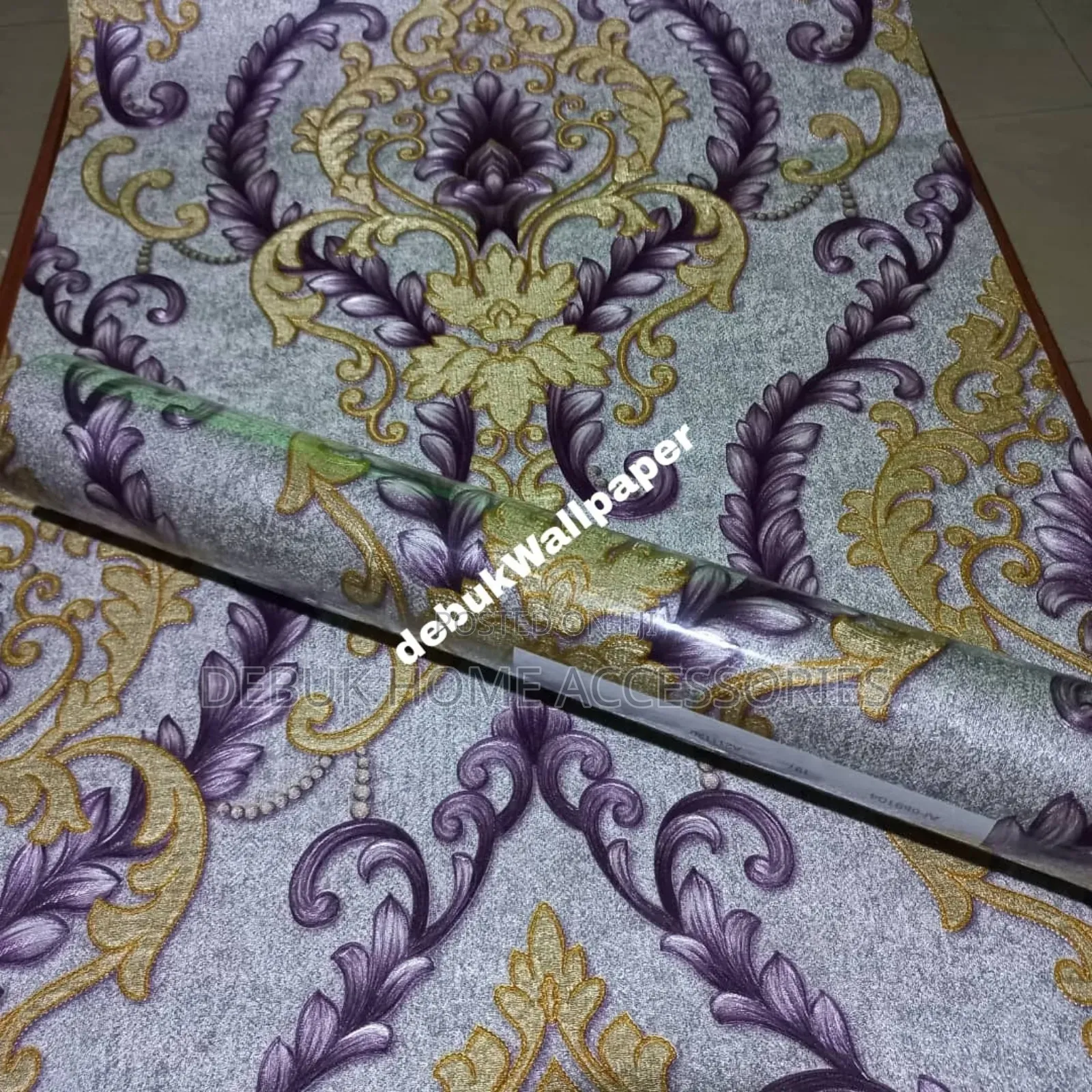 Purple, Gold and Silver Floral Wallpaper