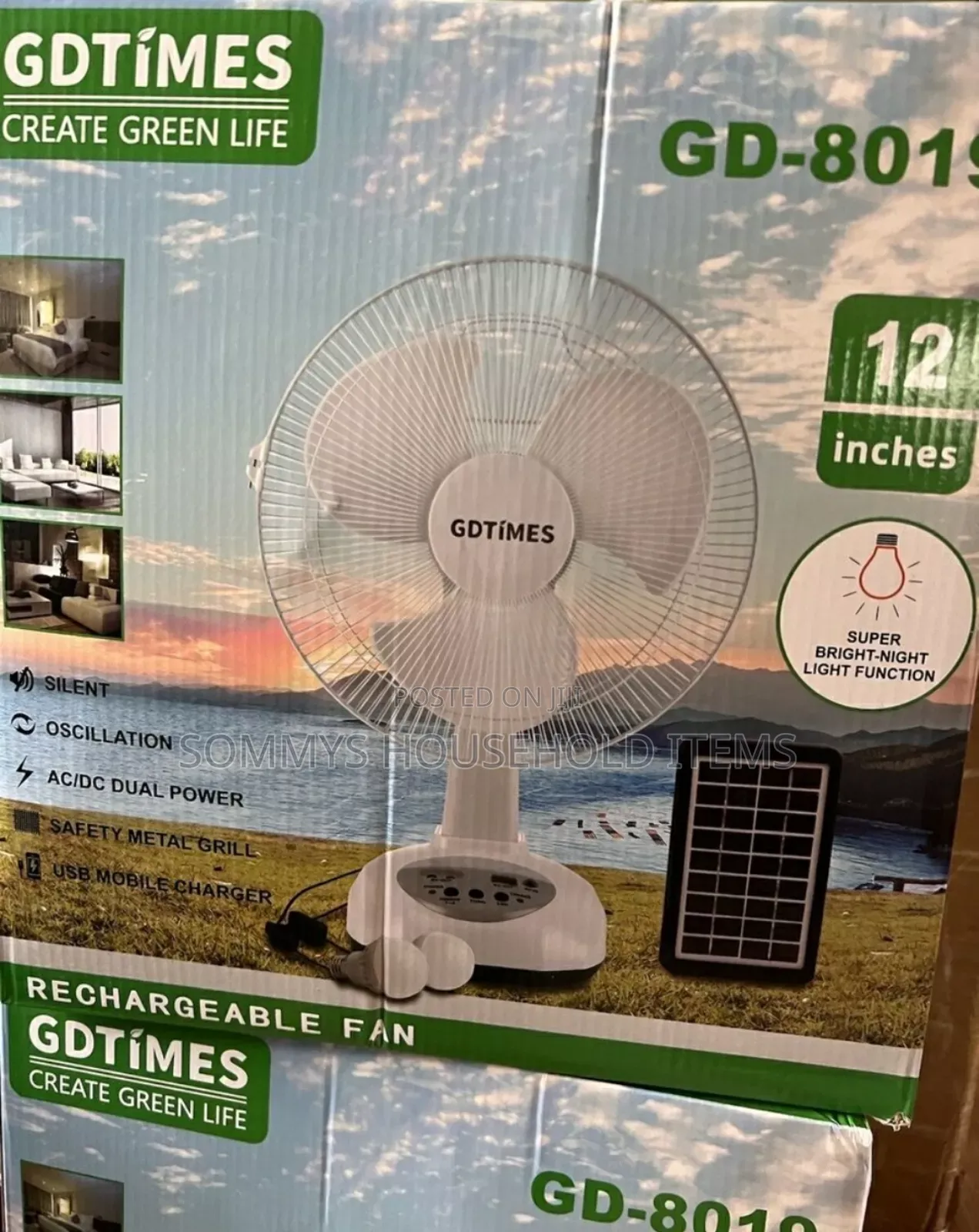 12" Solar Rechargeable Fan