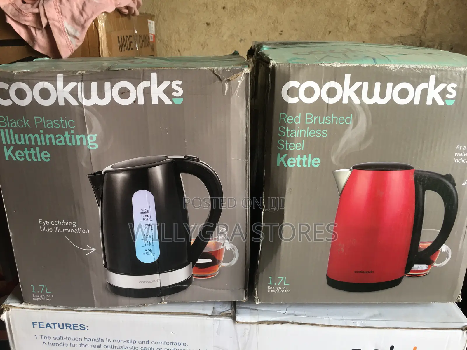 Cookworks Kettle Red Black Brushed Stainless Steel 1.7l
