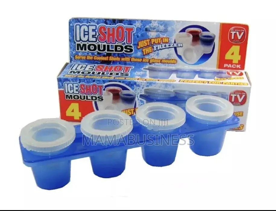 4 Pack Reuseable Ice Shot Glass Mold Cube Maker Set