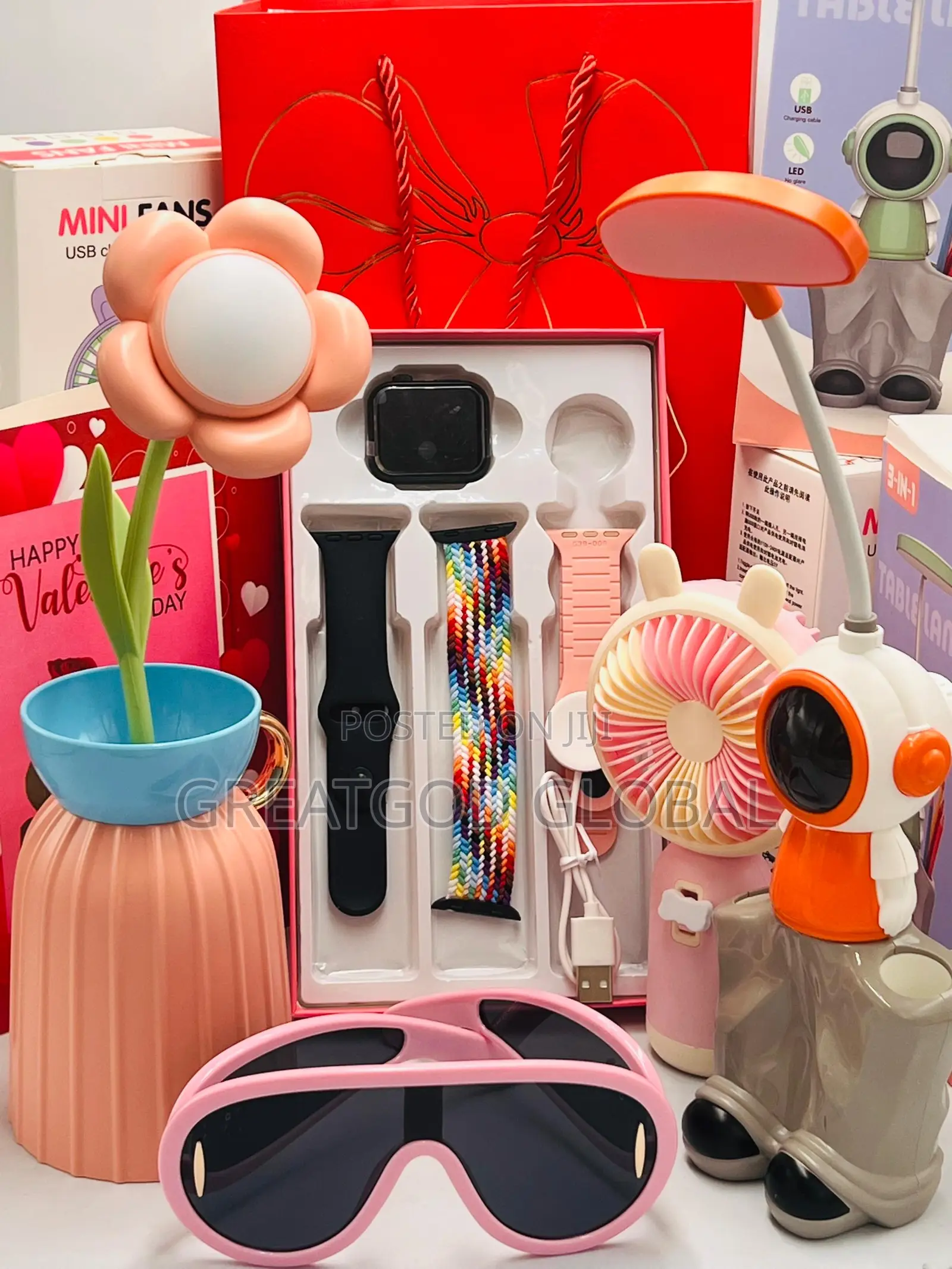 Smartwatch, Table Lamp, Hand Fan, Flower Lamp, Val Card