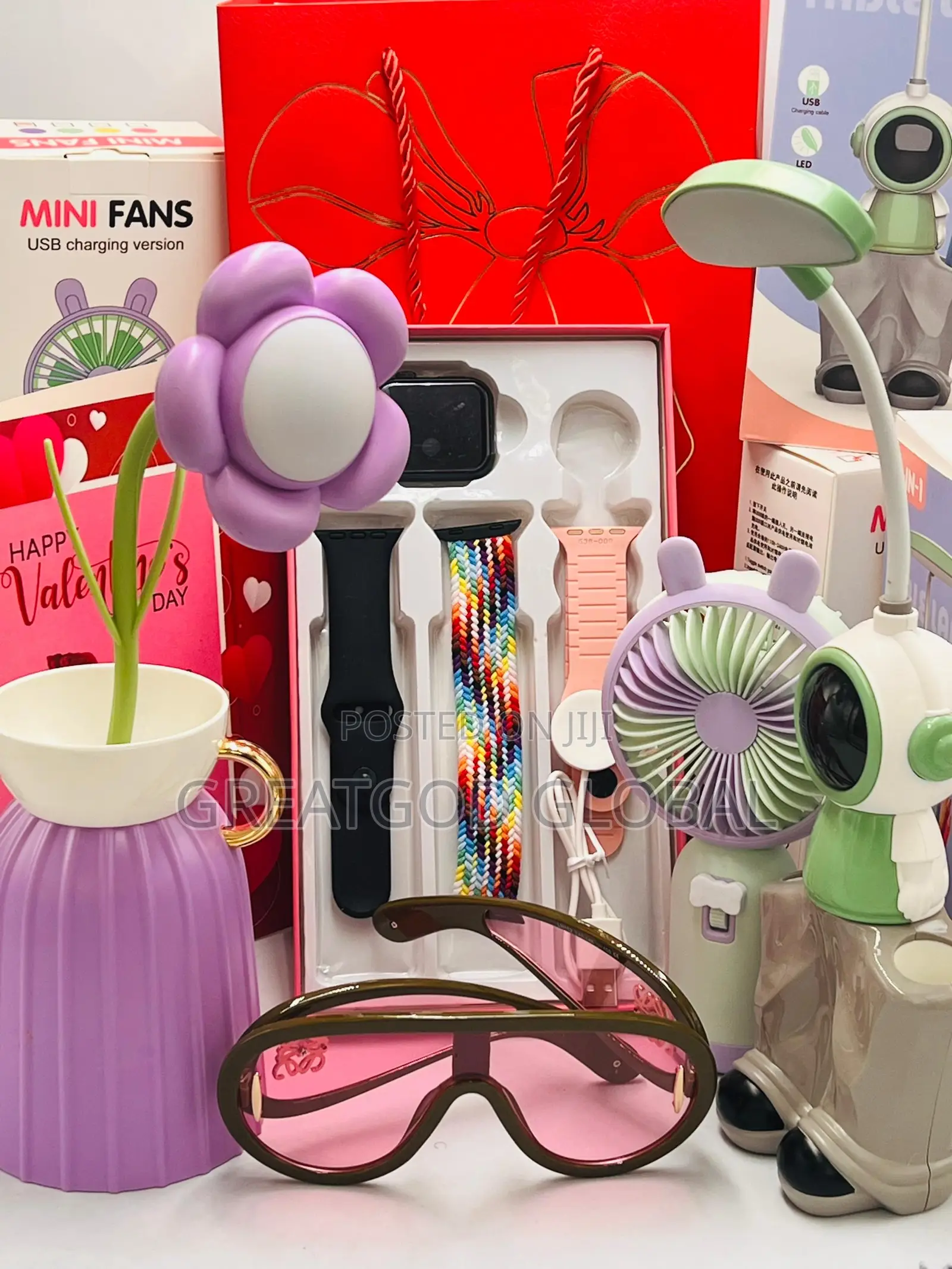 Smartwatch, Table Lamp, Hand Fan, Flower Lamp, Val Card