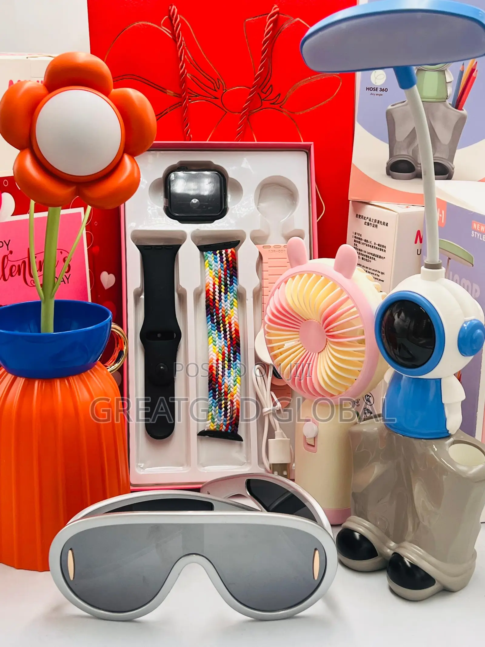 Smartwatch, Table Lamp, Hand Fan, Flower Lamp, Val Card
