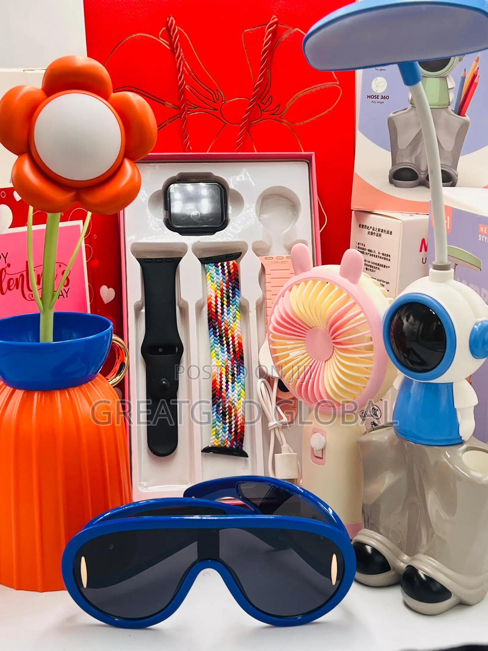 Smartwatch, Table Lamp, Hand Fan, Flower Lamp, Val Card