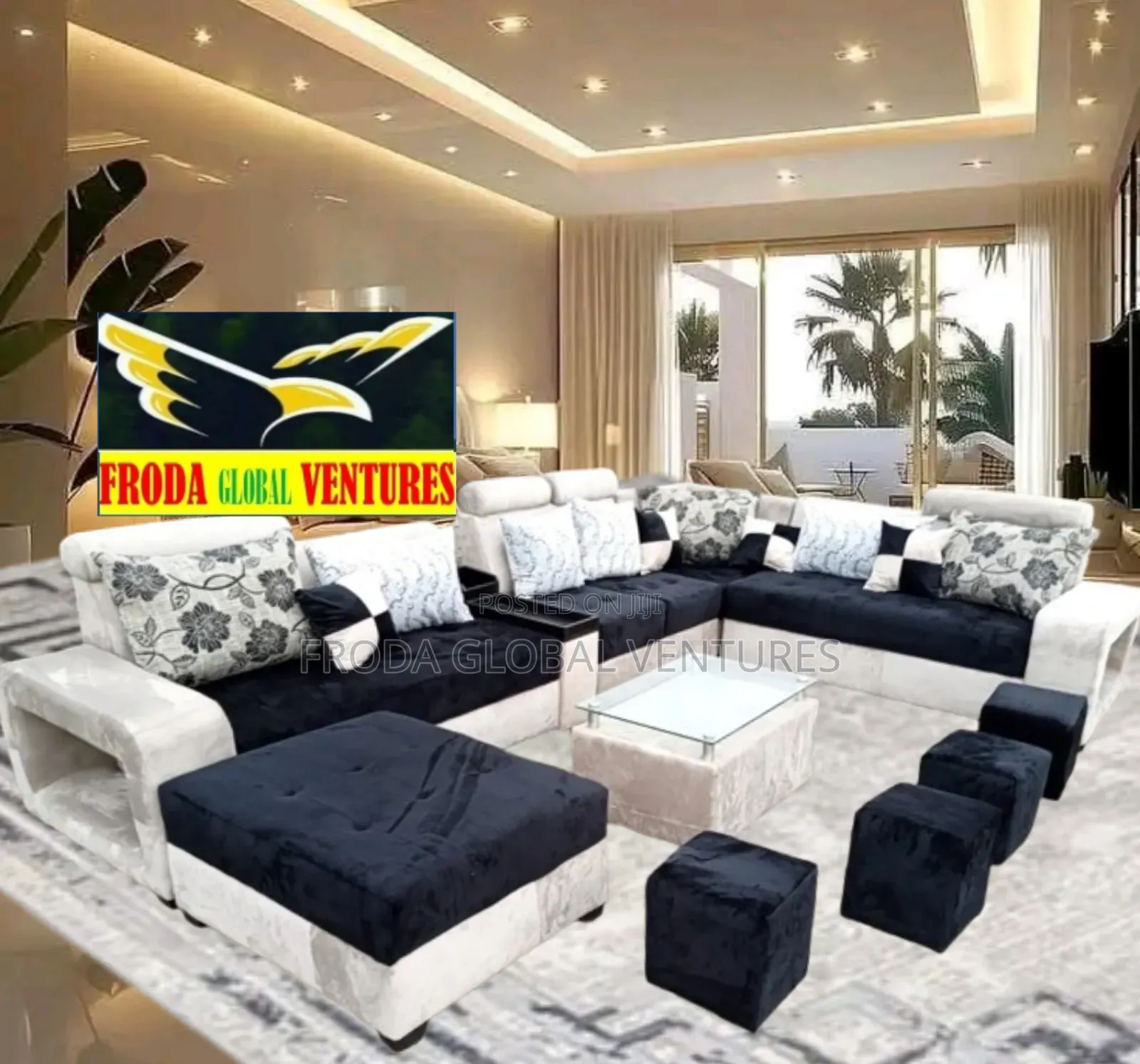 Quality 9 Seaters U-Shape Sofa Chairs With Table and Stools