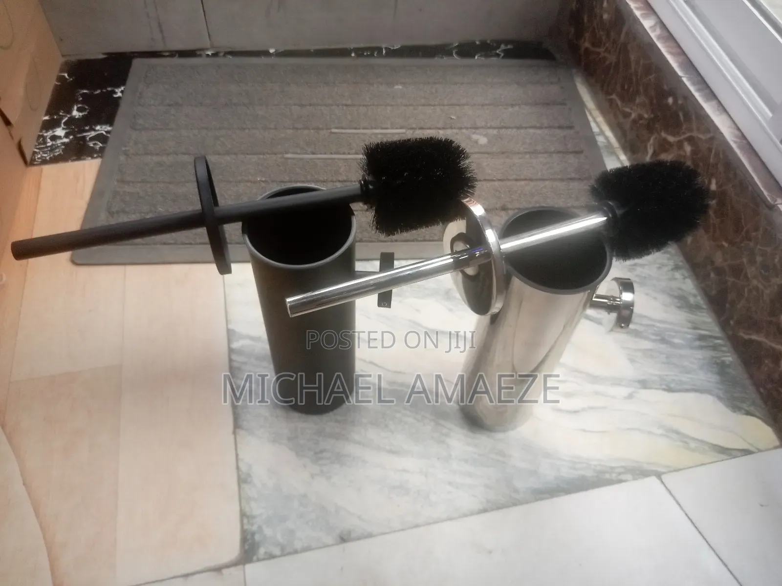 Black and Chrome Hanging Toilet Brush