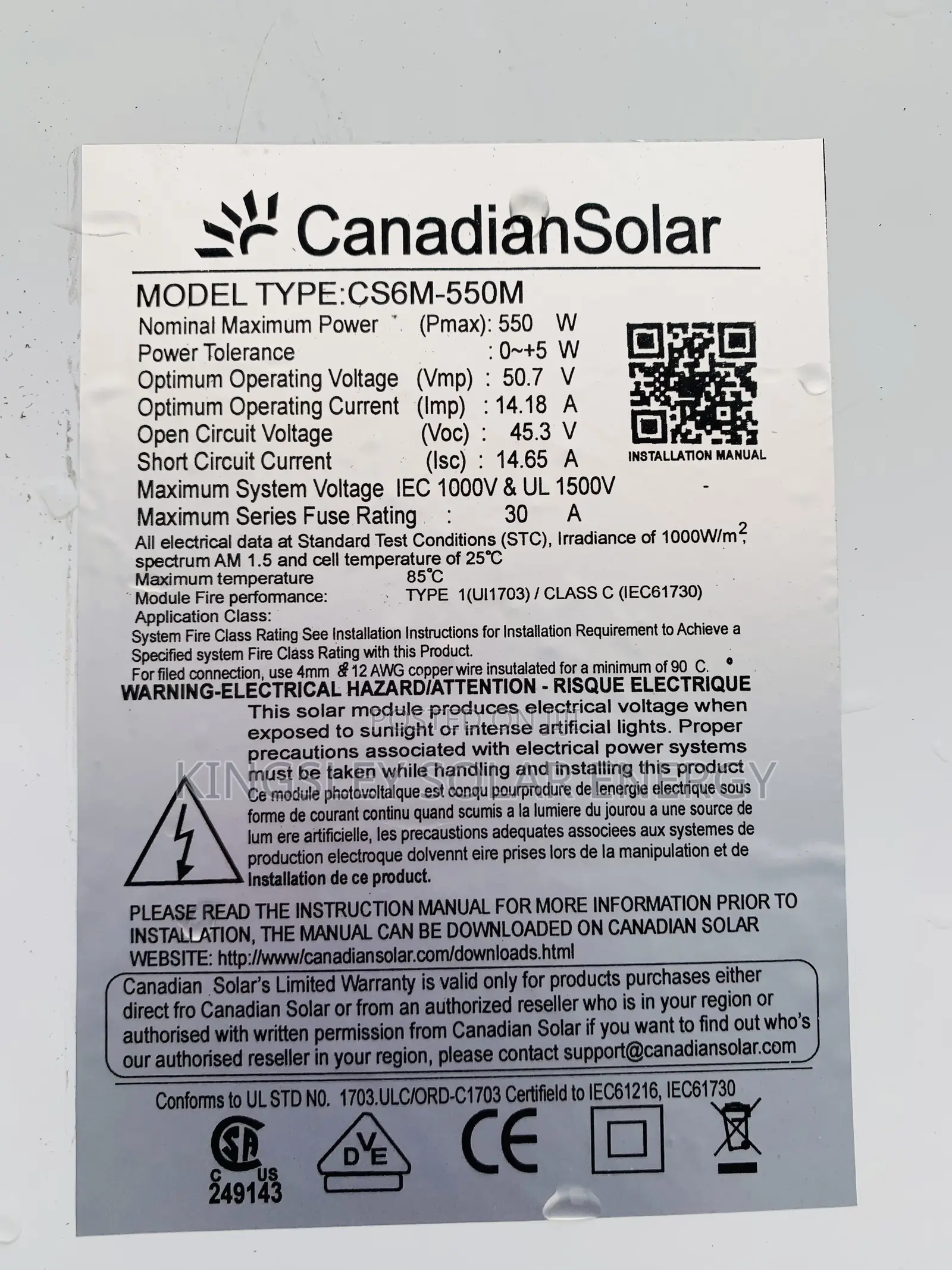 Canadian Solar Panel Halfcut Mono 144cells