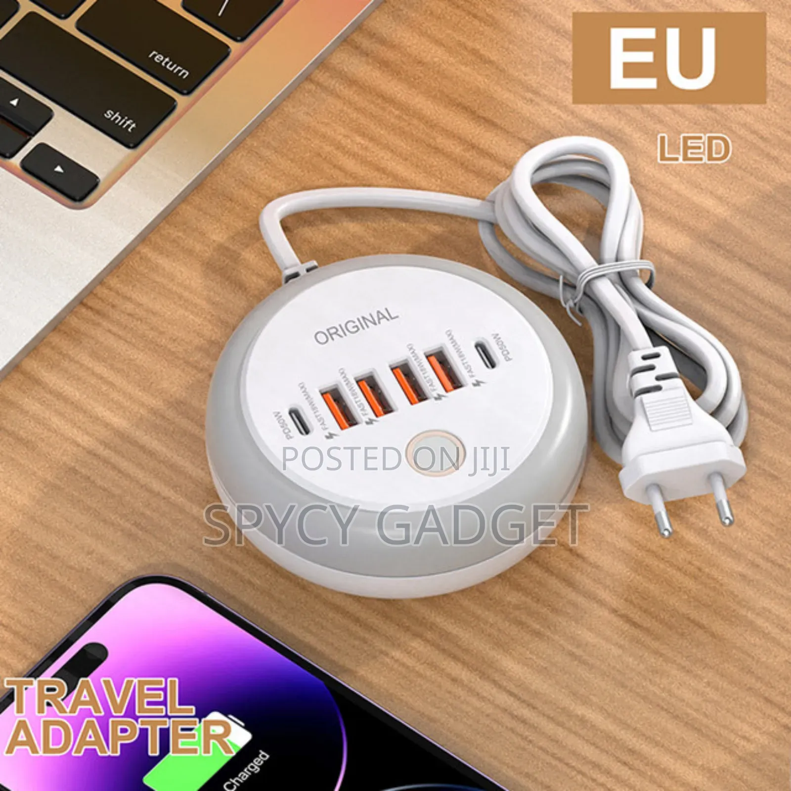 120W 4 USB + 2 Type-C Ports Charging Station With LED Light