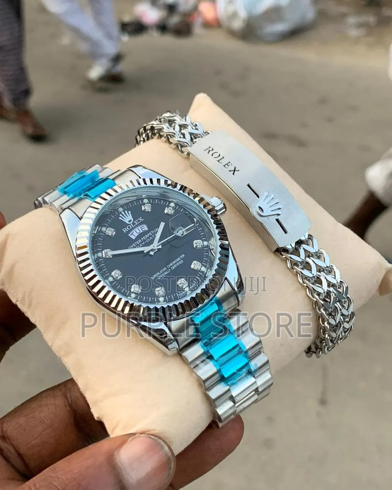 Rolex Silver* Chain_ Watch And_ Bracelet Set.*