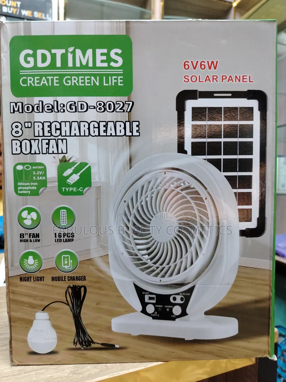 4 in 1 Rechargeable Fan With LED Light
Hi With Solar Panel