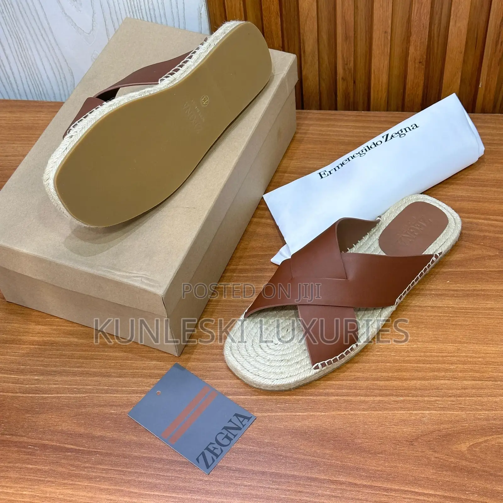 Original Zegna Leather Espadrilles Slippers
