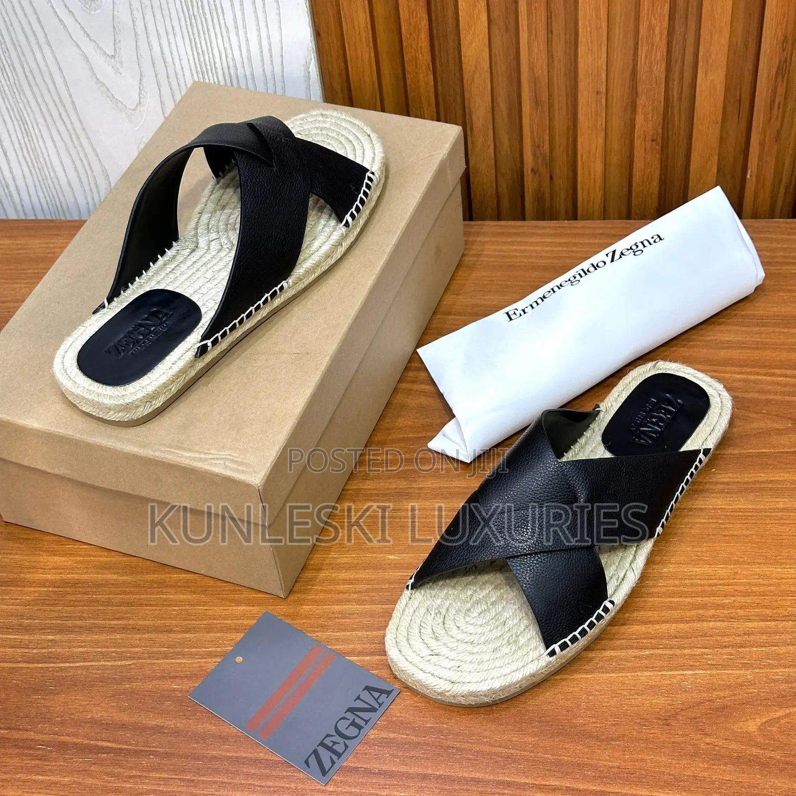 Original Zegna Leather Espadrilles Slippers