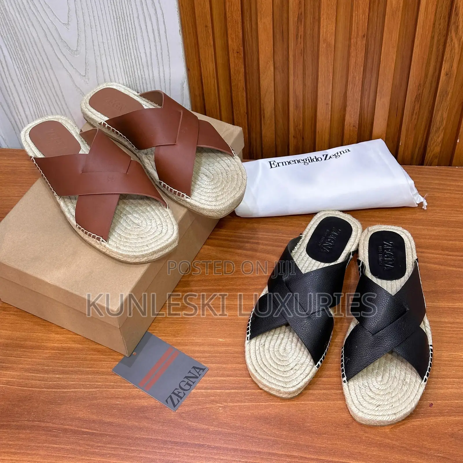 Original Zegna Leather Espadrilles Slippers