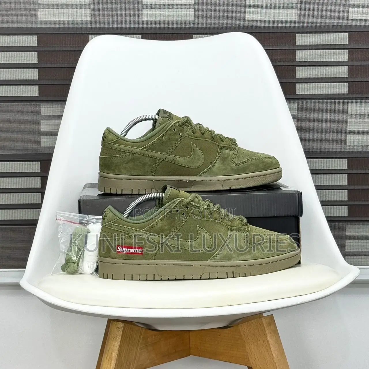 Original Supreme X Nike Dunk Low Custom Olive Sneakers