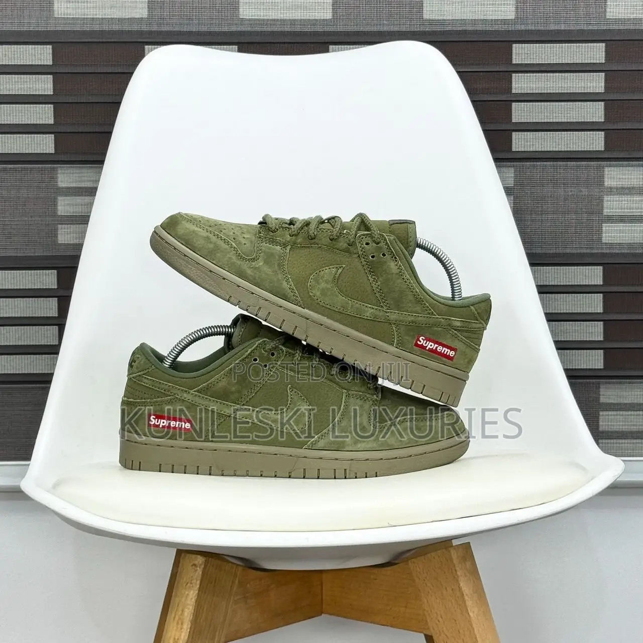 Original Supreme X Nike Dunk Low Custom Olive Sneakers