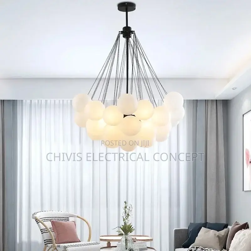 Modern Bubble Glass Chandelier 19/37 Balls Black Gold