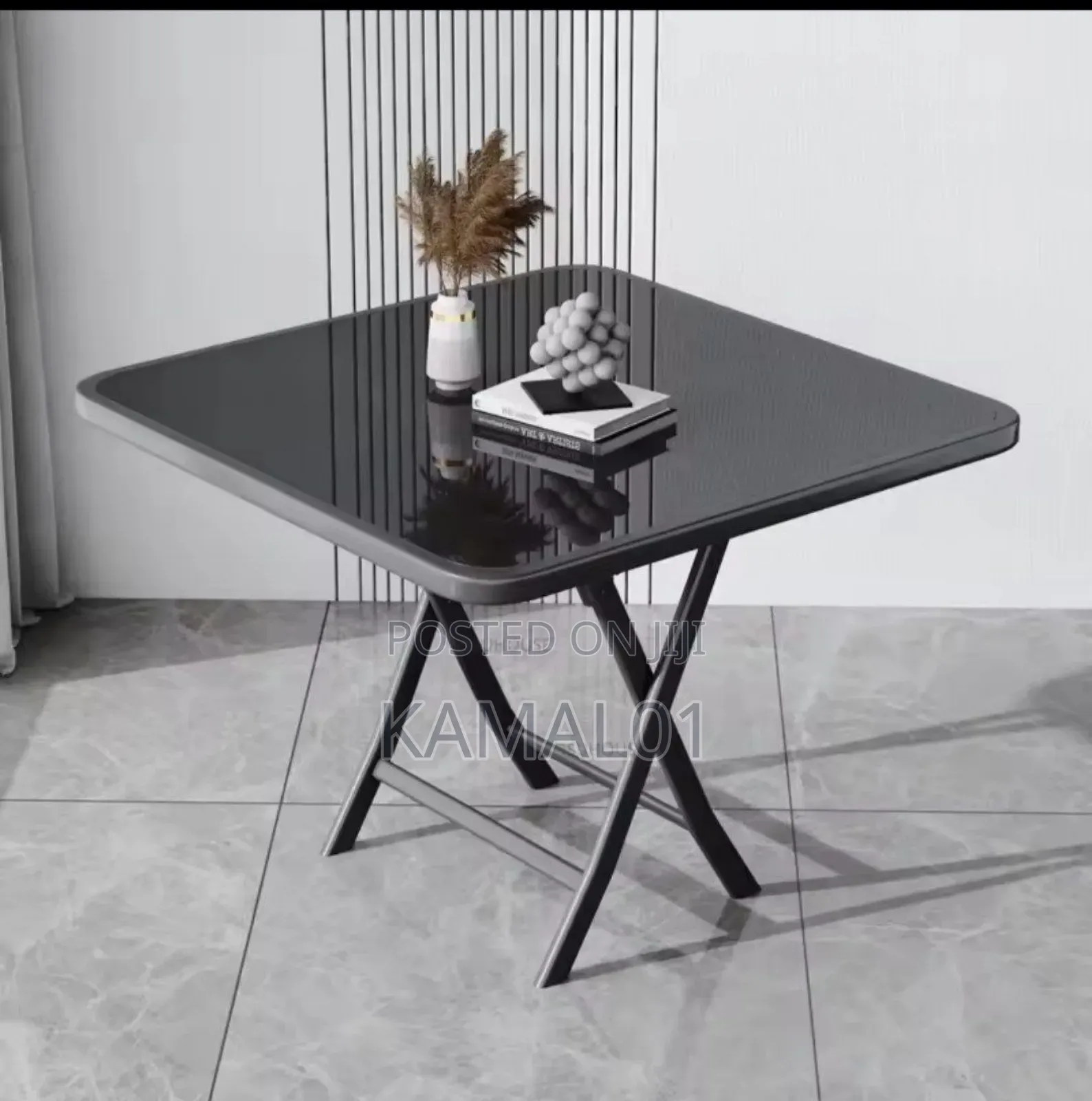 Folding Table With Tempered Glass on It and With 2 Chairs