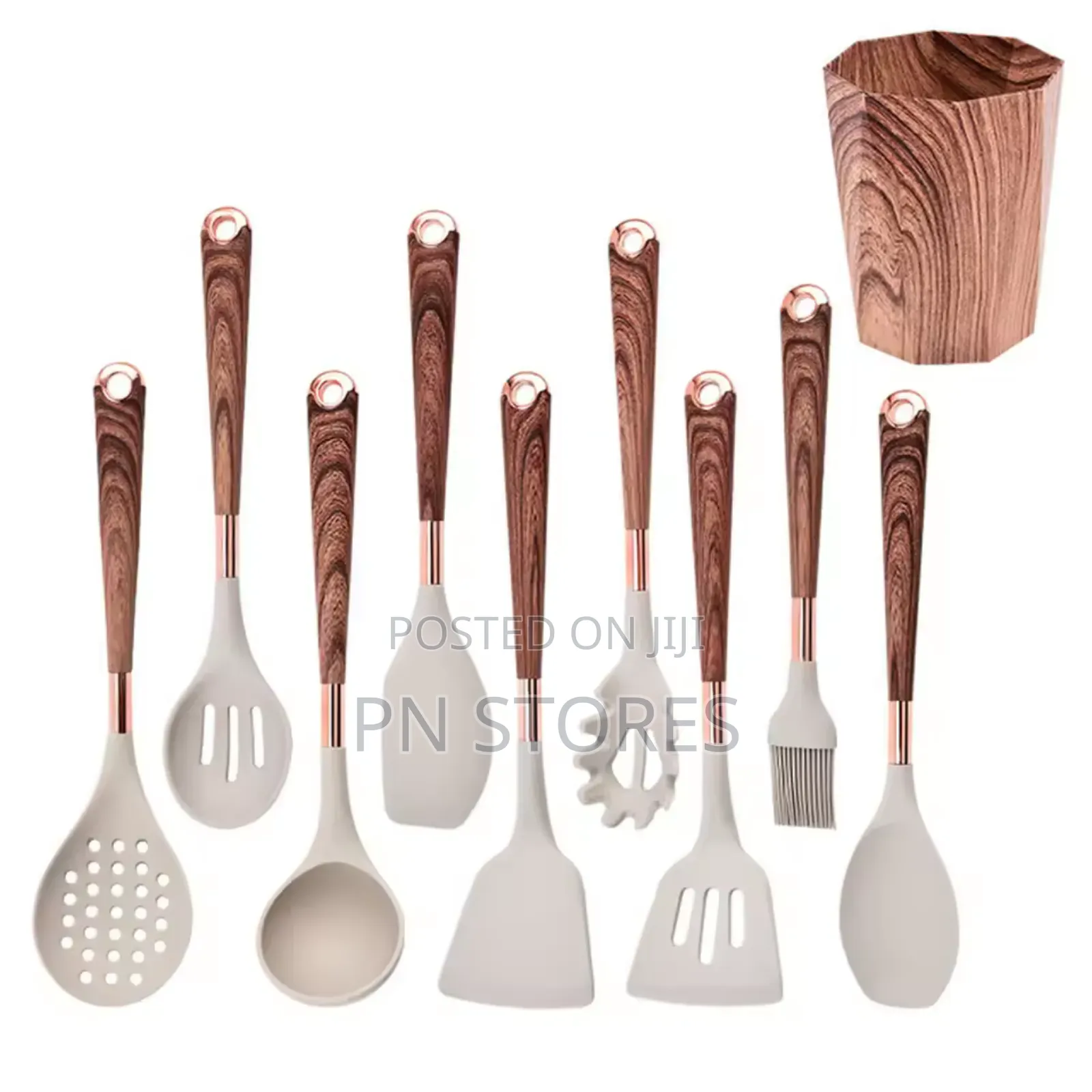 10pcs Quality Wood Grain Handle Silicone Kitchen Spoon Set