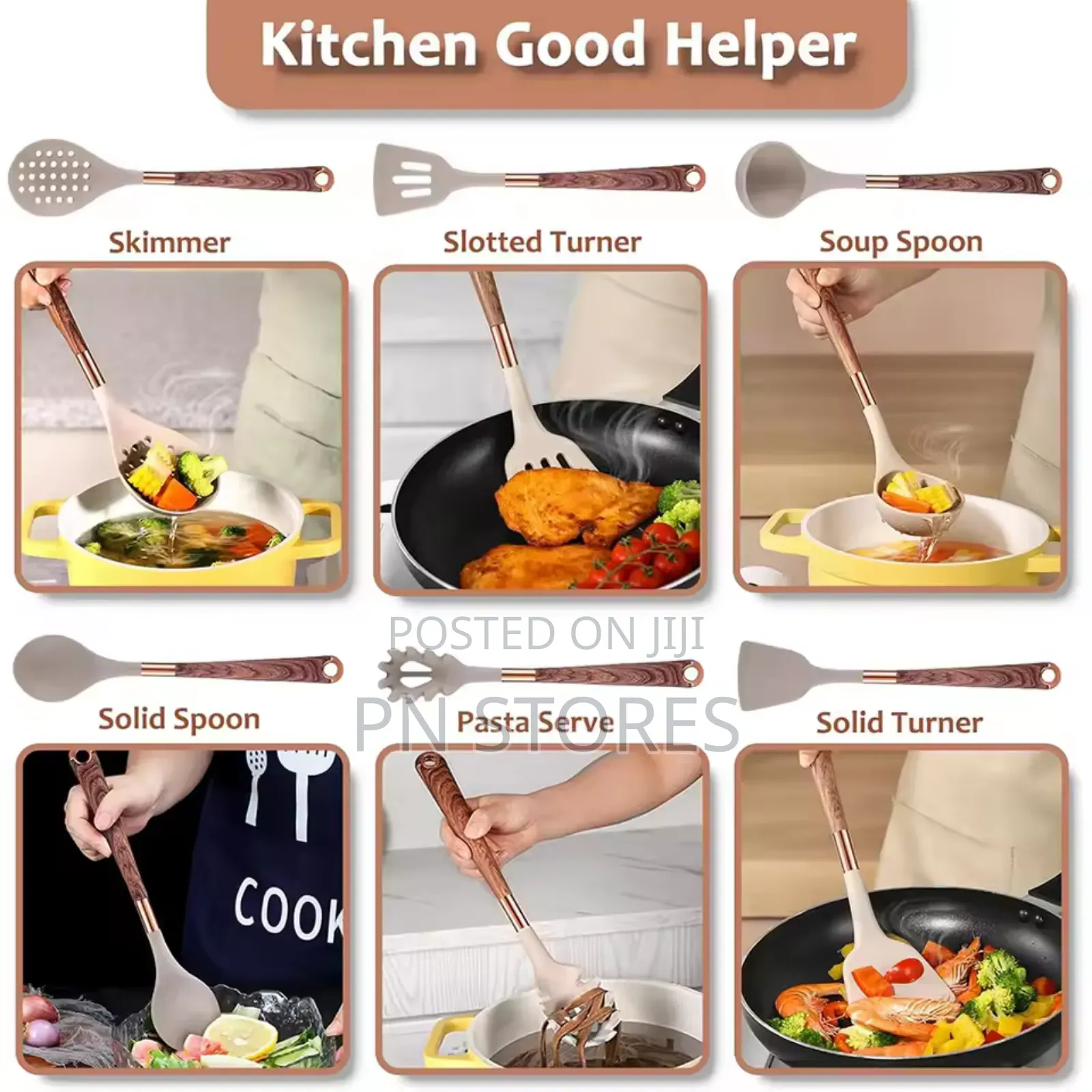 10pcs Quality Wood Grain Handle Silicone Kitchen Spoon Set
