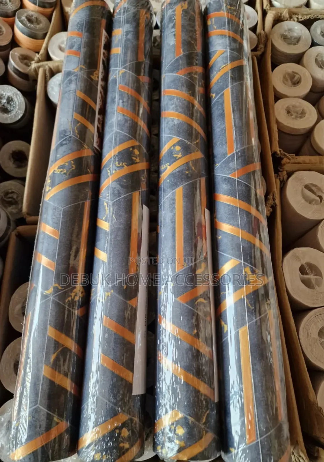 Dark Grey and Gold Stripes-Wallpaper