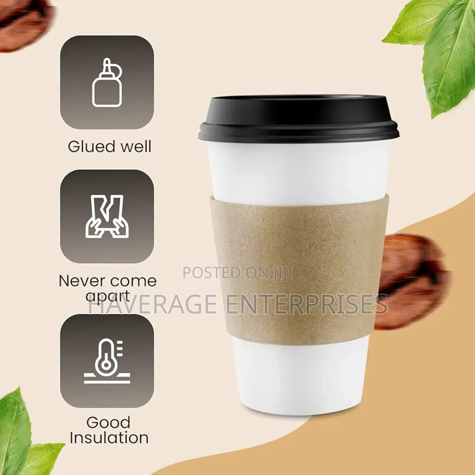 Brown Kraft Paper Cups Sleeves Fit 12oz,16oz 1000pcs