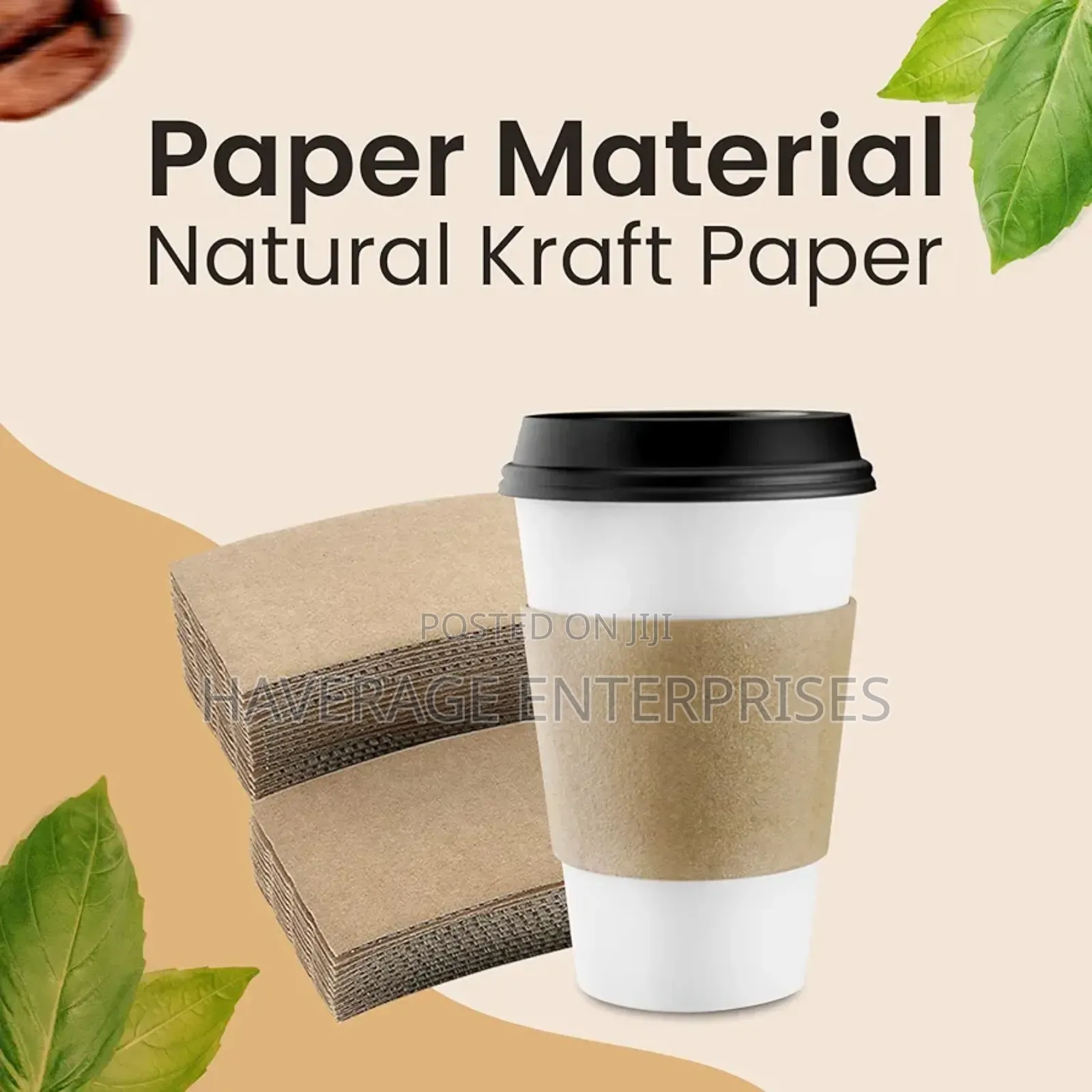 Brown Kraft Paper Cups Sleeves Fit 12oz,16oz 1000pcs