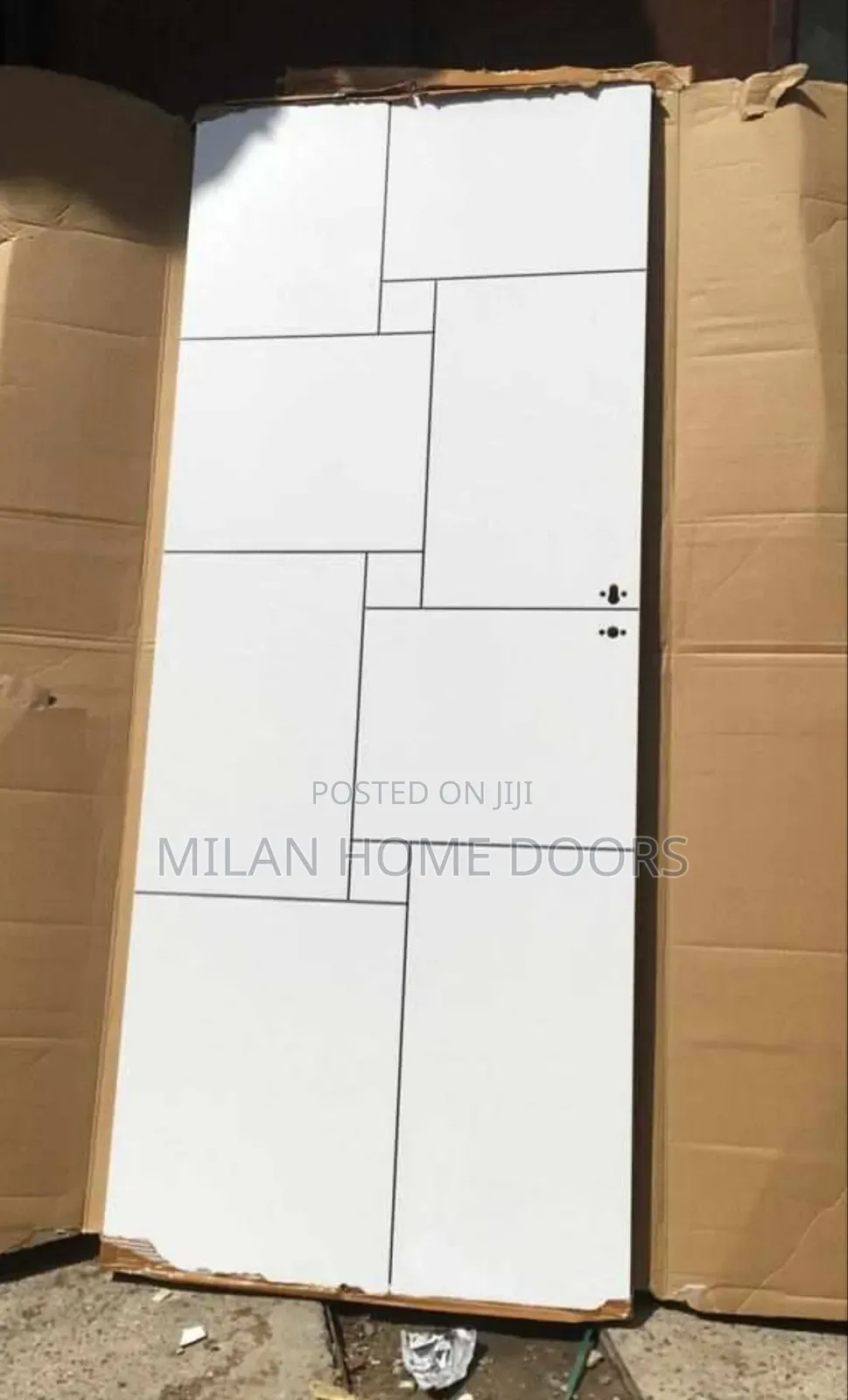 WHITE Room/Interior HDF Doors With Black Chrome Designs