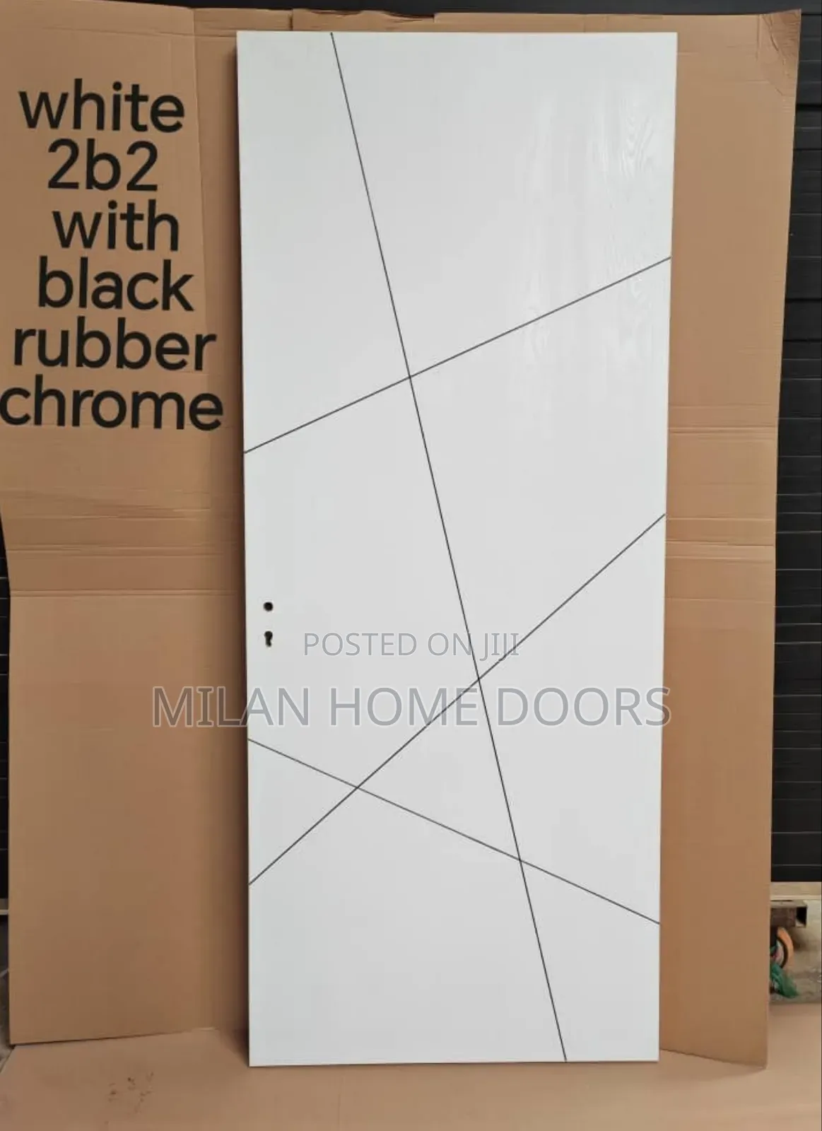 WHITE Room/Interior HDF Doors With Black Chrome Designs