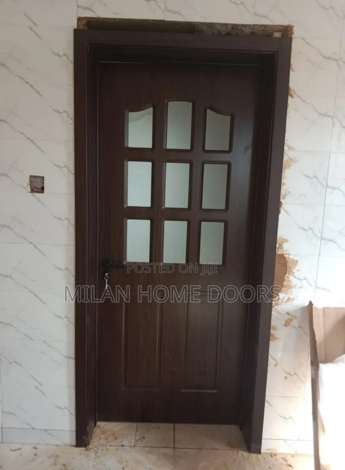 3ft Walnut Turkey 9 Panel Glass Wooden Door