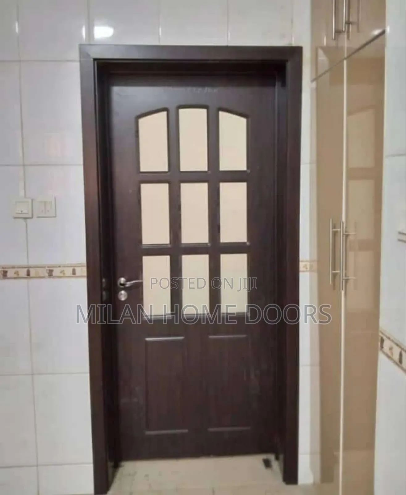 3ft Walnut Turkey 9 Panel Glass Wooden Door