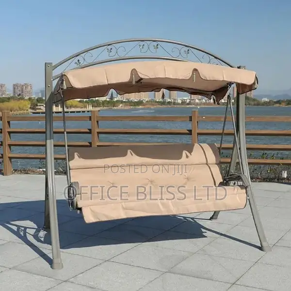 Khaki 3 Seater Canopy Sunshade Swing Chair
