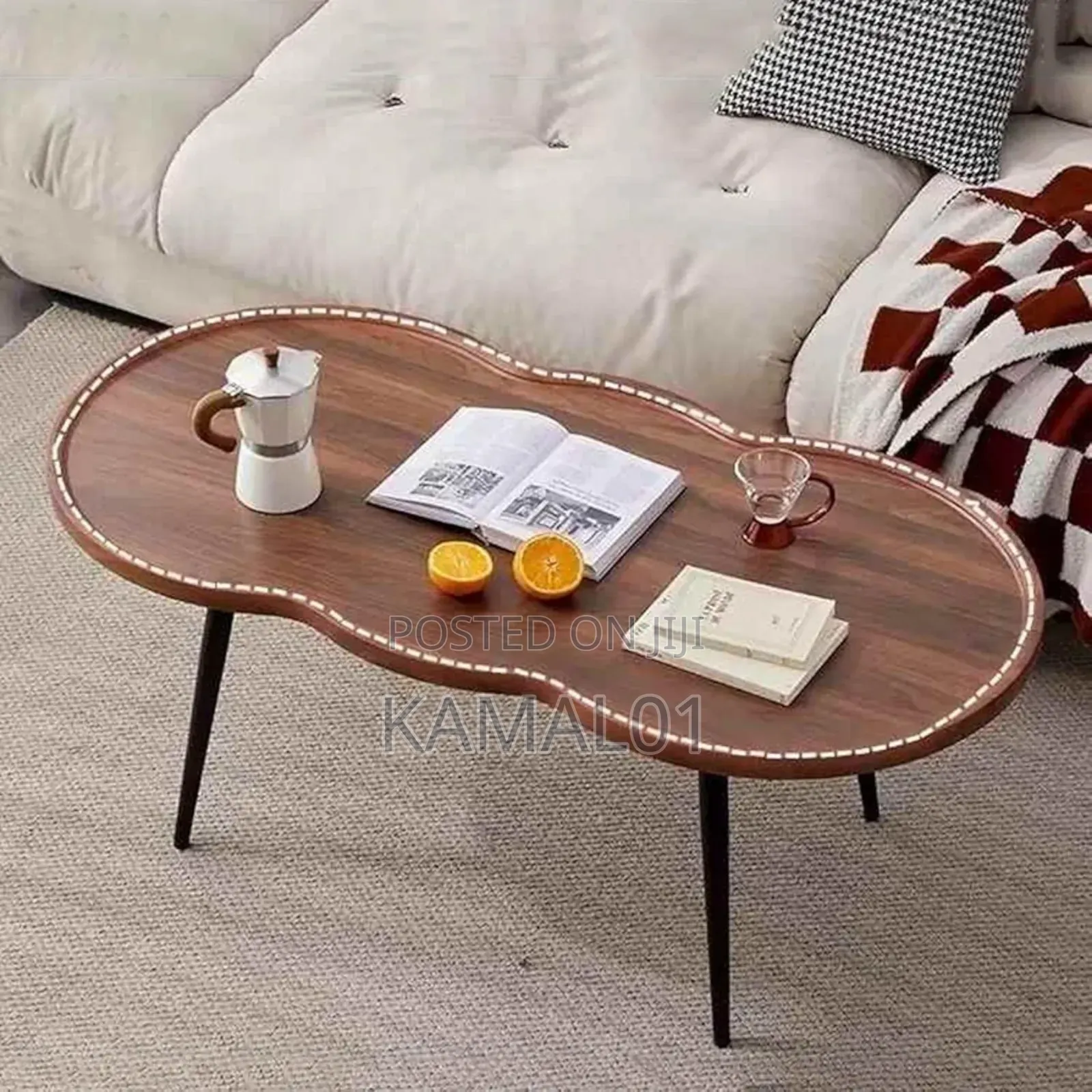 Irregular Coffee Table, With Heightening Edges 4 Metal Legs