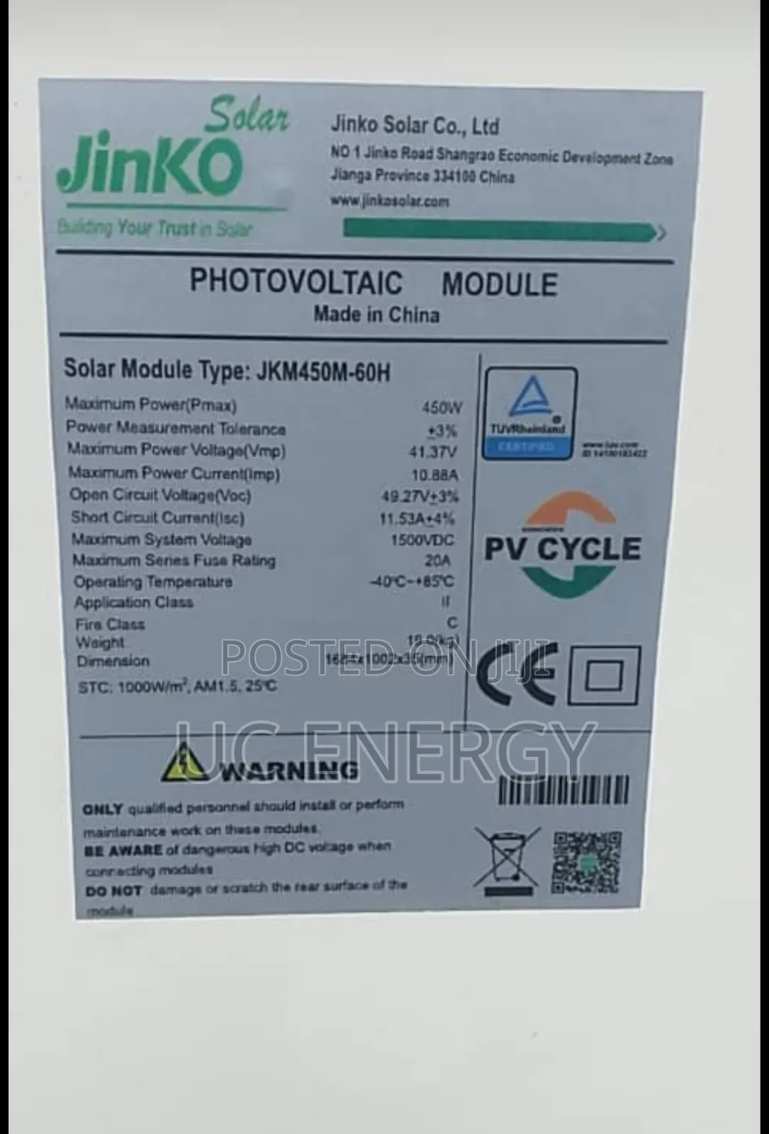450 Watts Jinko Solar Panels