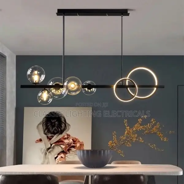 Modern Long LED Ceiling Chandelier Black for Kitchen